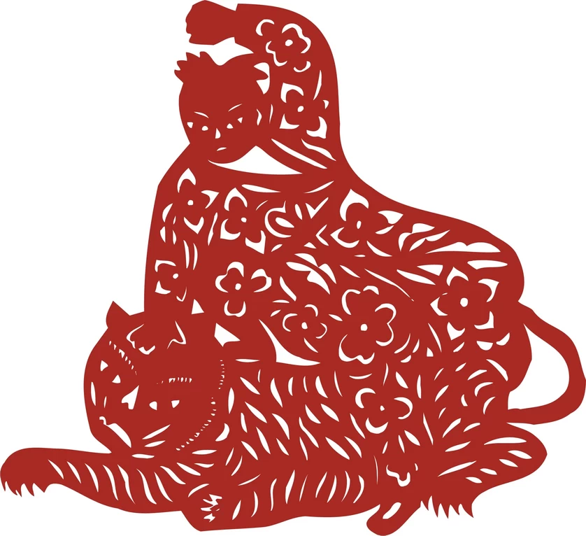 中国风中式传统喜庆民俗人物动物窗花剪纸插画边框AI矢量PNG素材【1268】